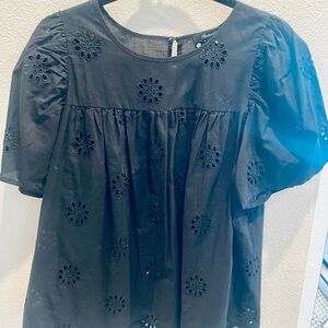 Madewell Black Eyelet Puff Sleeve Blouse